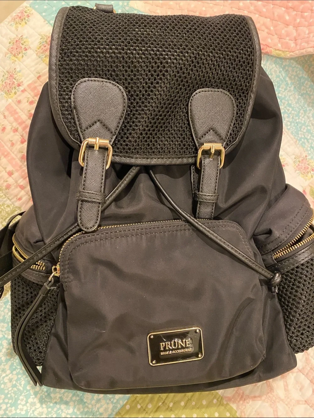 Prune Black Backpack with Gold-Tone Accents